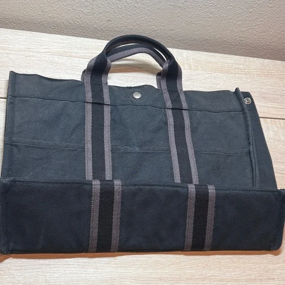 Hermes Black and Brown Canvas Tote - Picture 2 of 7